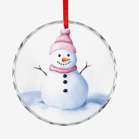 NEW - Glass Circular Ornament Pendant - Snowman - Picture 1 of 8
